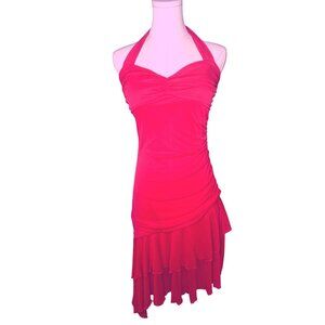 Halter Asymmetrical Ruffled Pink Dress Womens M Y2K Fairy 90s Tiered Barbie art